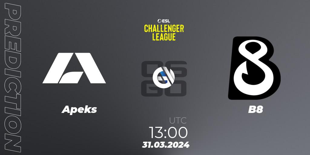 Pronóstico Apeks - B8. 31.03.24, CS2 (CS:GO), ESL Challenger League Season 47: Europe