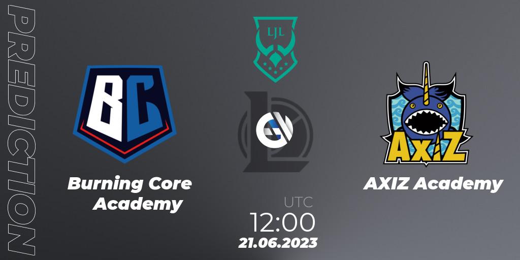 Pronóstico Burning Core Academy - AXIZ Academy. 21.06.2023 at 12:00, LoL, LJL Academy 2023 - Group Stage