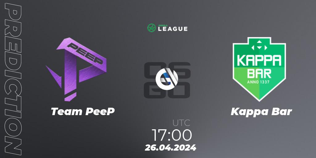 Pronóstico Team PeeP - Kappa Bar. 26.04.2024 at 17:00, Counter-Strike (CS2), ESEA Season 49: Advanced Division - Europe
