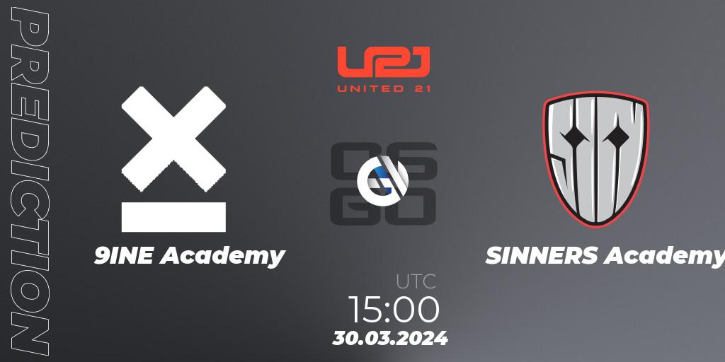 Pronóstico 9INE Academy - SINNERS Academy. 30.03.2024 at 15:00, Counter-Strike (CS2), United21 Season 12: Division 2