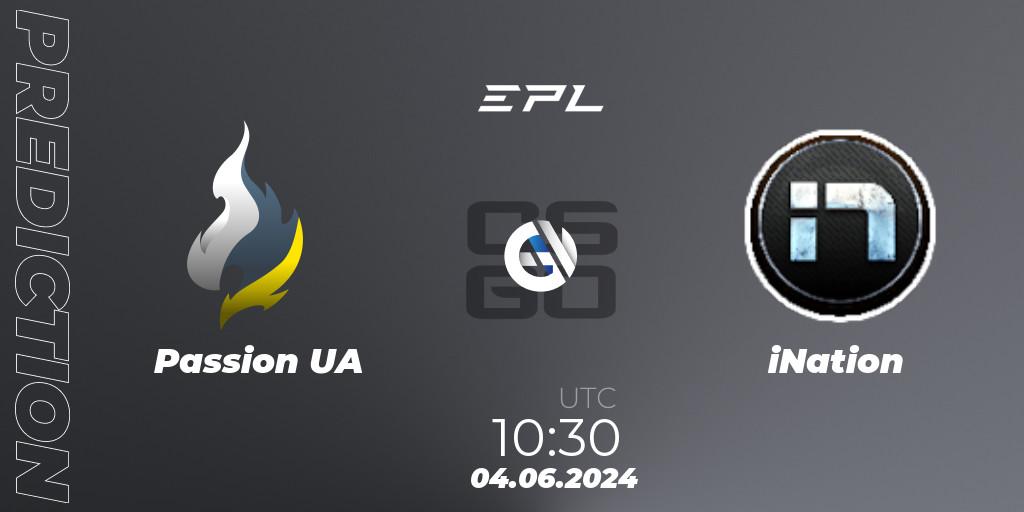 Pronóstico Passion UA - iNation. 04.06.2024 at 11:45, Counter-Strike (CS2), European Pro League Season 16