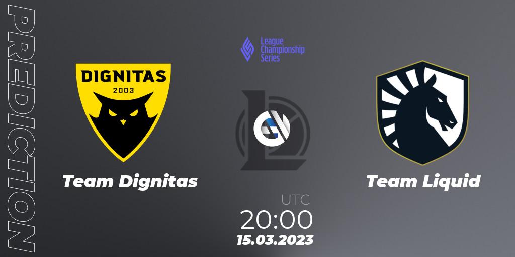 Pronóstico Team Dignitas - Team Liquid. 16.03.2023 at 01:00, LoL, LCS Spring 2023 - Group Stage