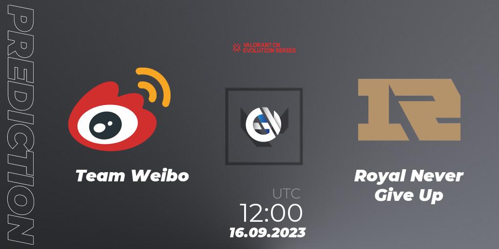 Pronóstico Team Weibo - Royal Never Give Up. 16.09.2023 at 12:30, VALORANT, VALORANT China Evolution Series Act 1: Variation - Play-In