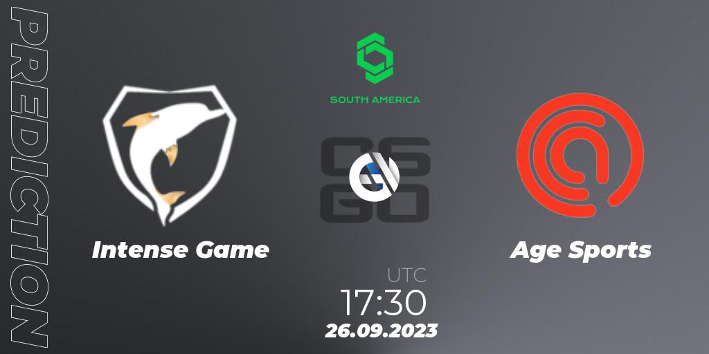 Pronóstico Intense Game - Age Sports. 26.09.2023 at 17:30, Counter-Strike (CS2), CCT South America Series #12: Closed Qualifier