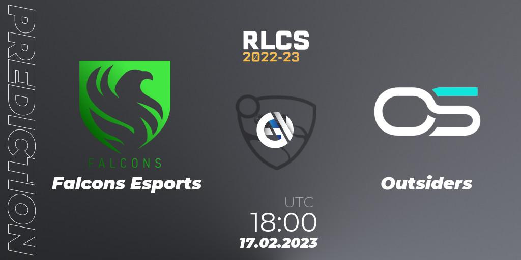 Pronóstico Falcons Esports - Outsiders. 17.02.2023 at 18:15, Rocket League, RLCS 2022-23 - Winter: Middle East and North Africa Regional 2 - Winter Cup