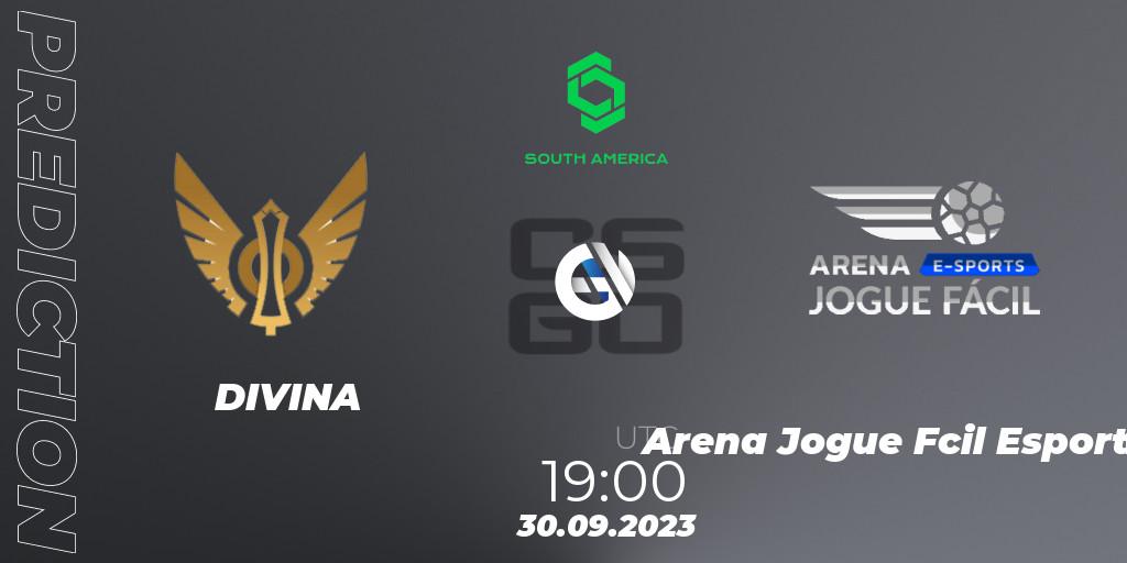 Pronóstico DIVINA - Arena Jogue Fácil Esports. 30.09.2023 at 19:00, Counter-Strike (CS2), CCT South America Series #12: Closed Qualifier