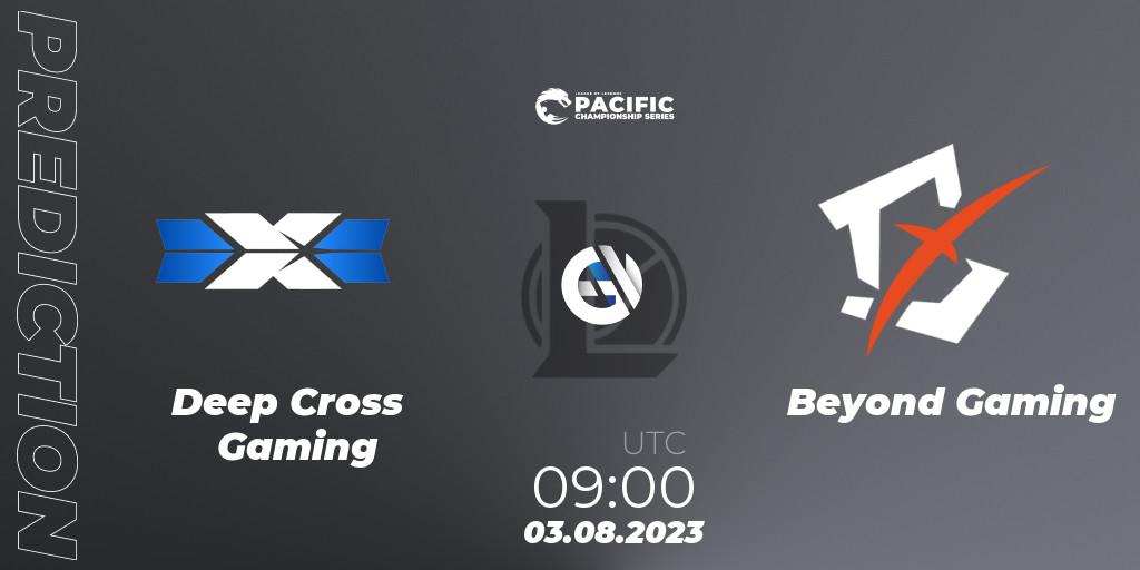 Pronóstico Deep Cross Gaming - Beyond Gaming. 04.08.2023 at 09:00, LoL, PACIFIC Championship series Group Stage