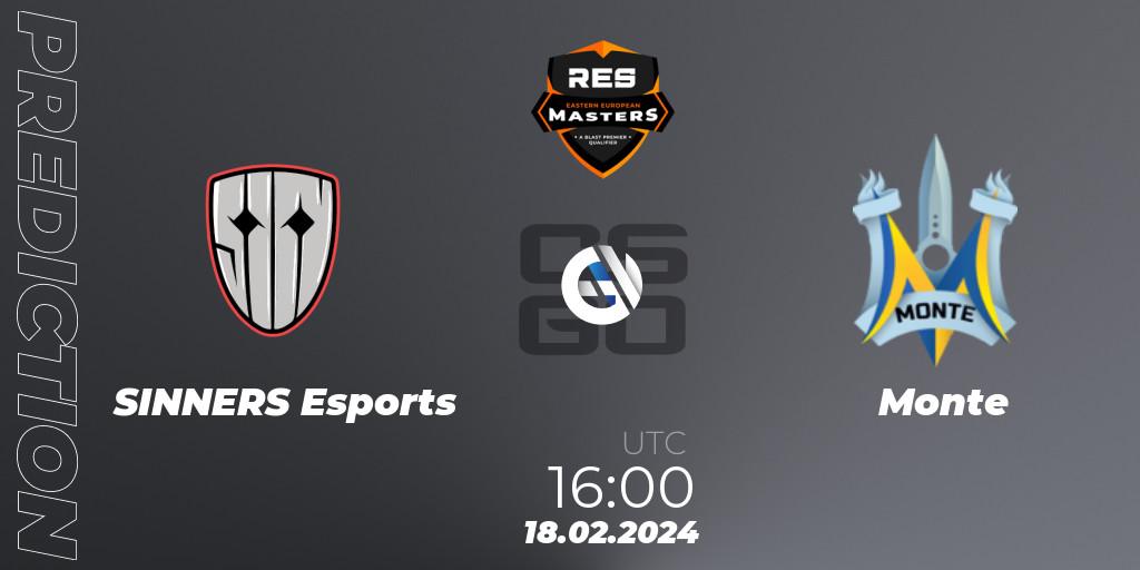 Pronóstico SINNERS Esports - Monte. 18.02.2024 at 16:00, Counter-Strike (CS2), RES Eastern European Masters: Spring 2024