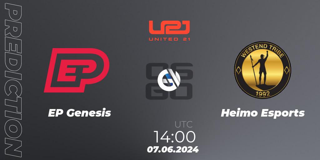 Pronóstico EP Genesis - Heimo Esports. 07.06.2024 at 14:00, Counter-Strike (CS2), United21 Season 14: Division 2