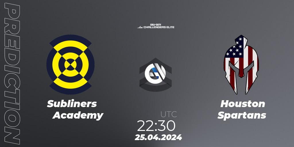 Pronóstico Subliners Academy - Houston Spartans. 25.04.2024 at 22:30, Call of Duty, Call of Duty Challengers 2024 - Elite 2: NA