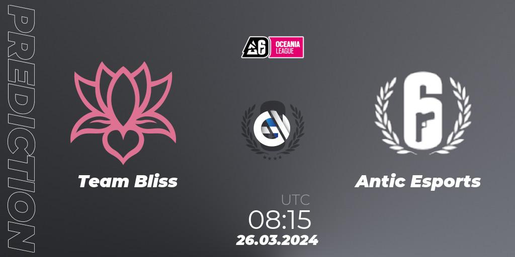 Pronóstico Team Bliss - Antic Esports. 26.03.2024 at 08:15, Rainbow Six, Oceania League 2024 - Stage 1