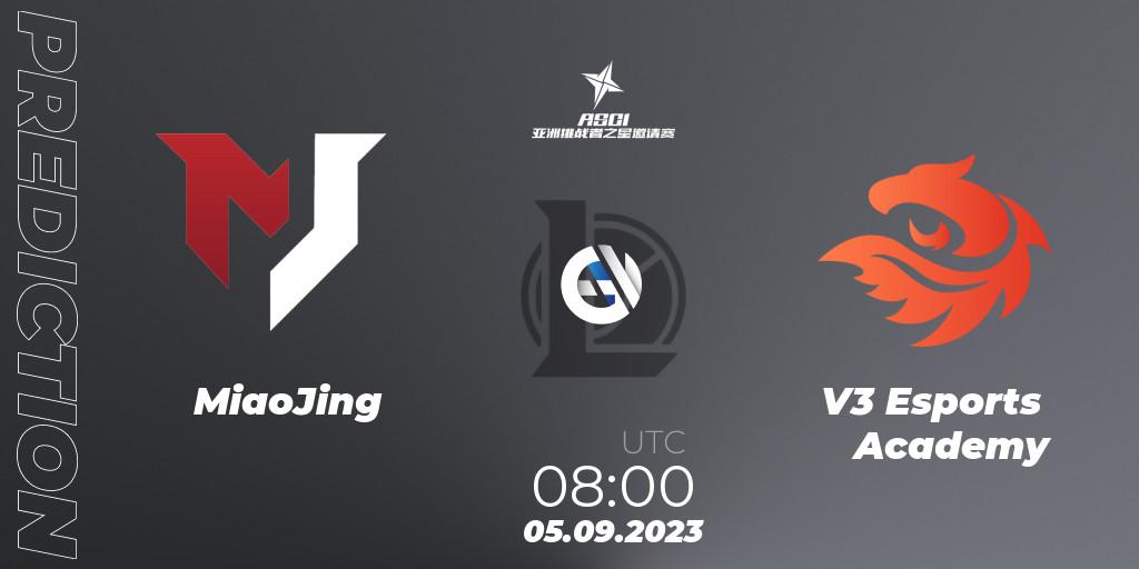 Pronóstico MiaoJing - V3 Esports Academy. 05.09.2023 at 08:00, LoL, Asia Star Challengers Invitational 2023