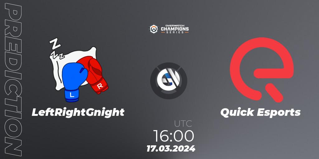 Pronóstico LeftRightGnight - Quick Esports. 17.03.2024 at 16:00, Overwatch, Overwatch Champions Series 2024 - EMEA Stage 1 Group Stage