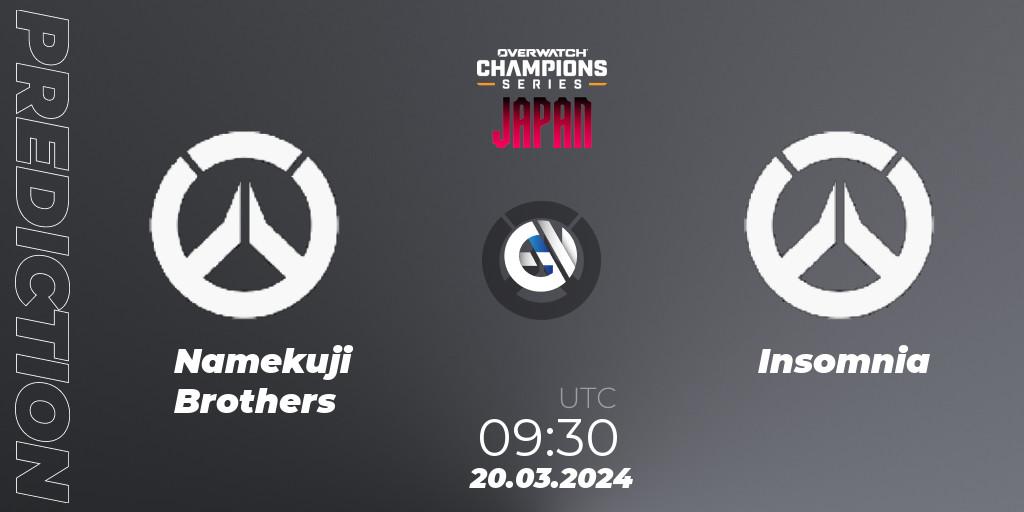 Pronóstico Namekuji Brothers - Insomnia. 20.03.2024 at 10:30, Overwatch, Overwatch Champions Series 2024 - Stage 1 Japan