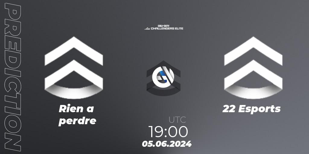 Pronóstico Rien a perdre - 22 Esports. 05.06.2024 at 19:00, Call of Duty, Call of Duty Challengers 2024 - Elite 3: EU