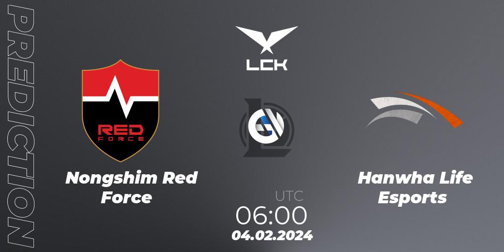 Pronóstico Nongshim Red Force - Hanwha Life Esports. 04.02.2024 at 06:00, LoL, LCK Spring 2024 - Group Stage