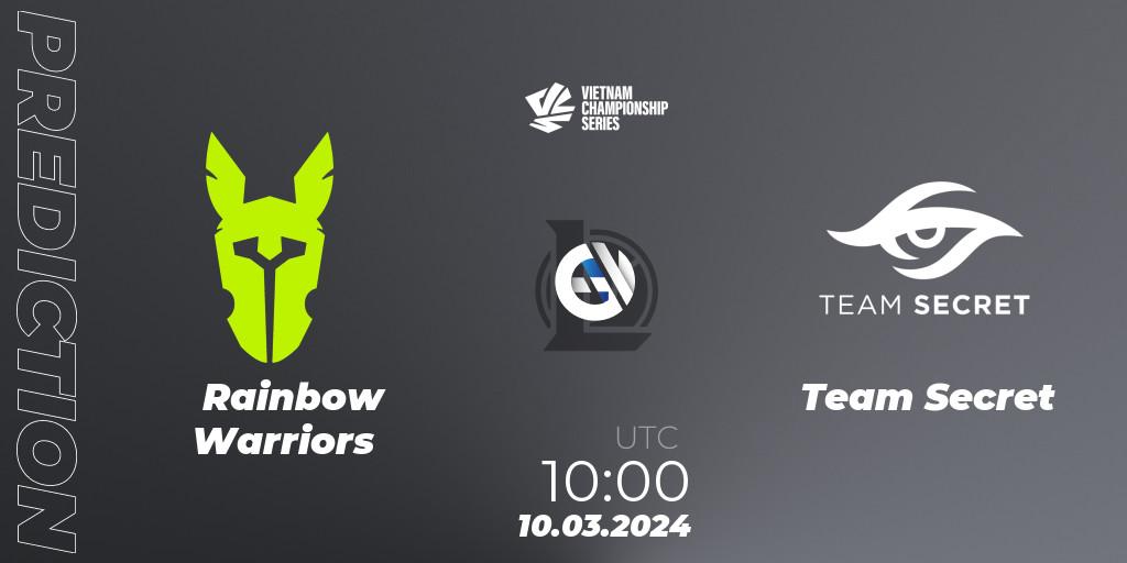 Pronóstico Rainbow Warriors - Team Secret. 10.03.2024 at 10:00, LoL, VCS Dawn 2024 - Group Stage