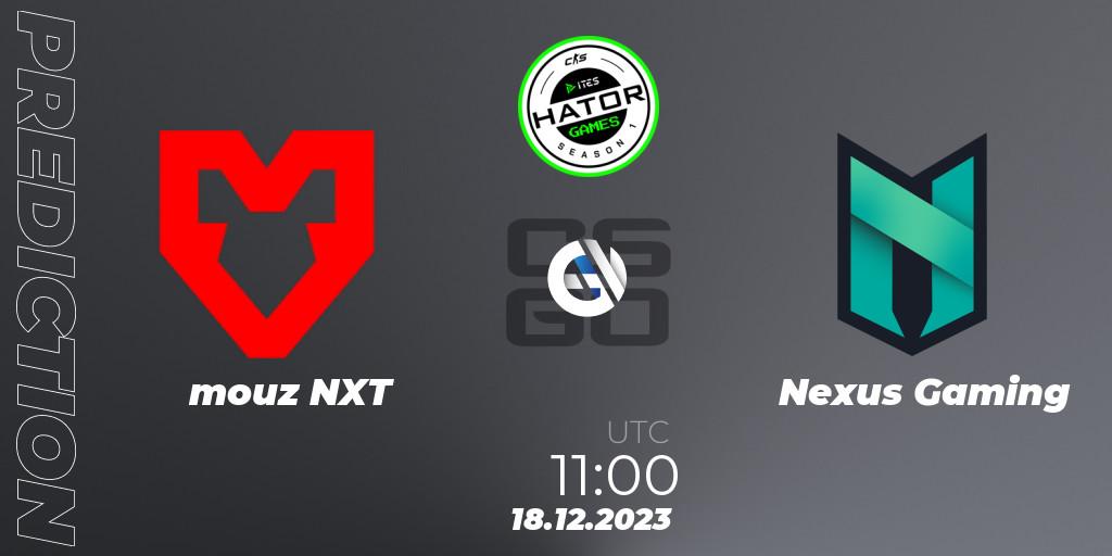 Pronóstico mouz NXT - Nexus Gaming. 18.12.2023 at 15:30, Counter-Strike (CS2), HATOR Games #1