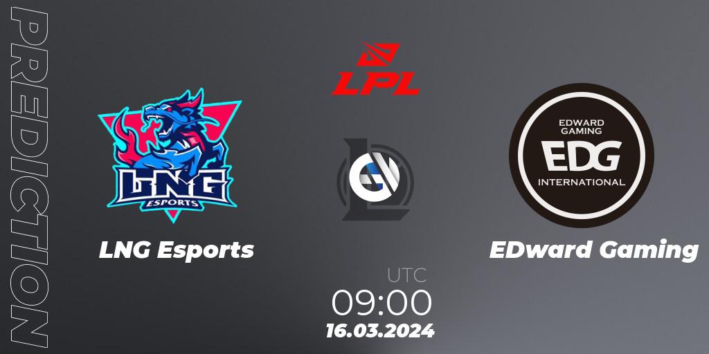 Pronóstico LNG Esports - EDward Gaming. 16.03.2024 at 09:00, LoL, LPL Spring 2024 - Group Stage