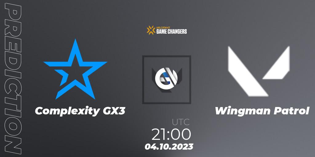 Pronóstico Complexity GX3 - Wingman Patrol. 04.10.2023 at 21:00, VALORANT, VCT 2023: Game Changers North America Series S3