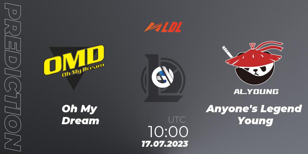 Pronóstico Oh My Dream - Anyone's Legend Young. 17.07.2023 at 10:00, LoL, LDL 2023 - Regular Season - Stage 3