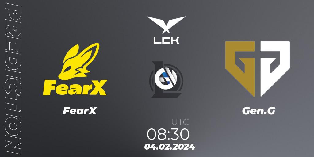 Pronóstico FearX - Gen.G. 04.02.2024 at 08:30, LoL, LCK Spring 2024 - Group Stage