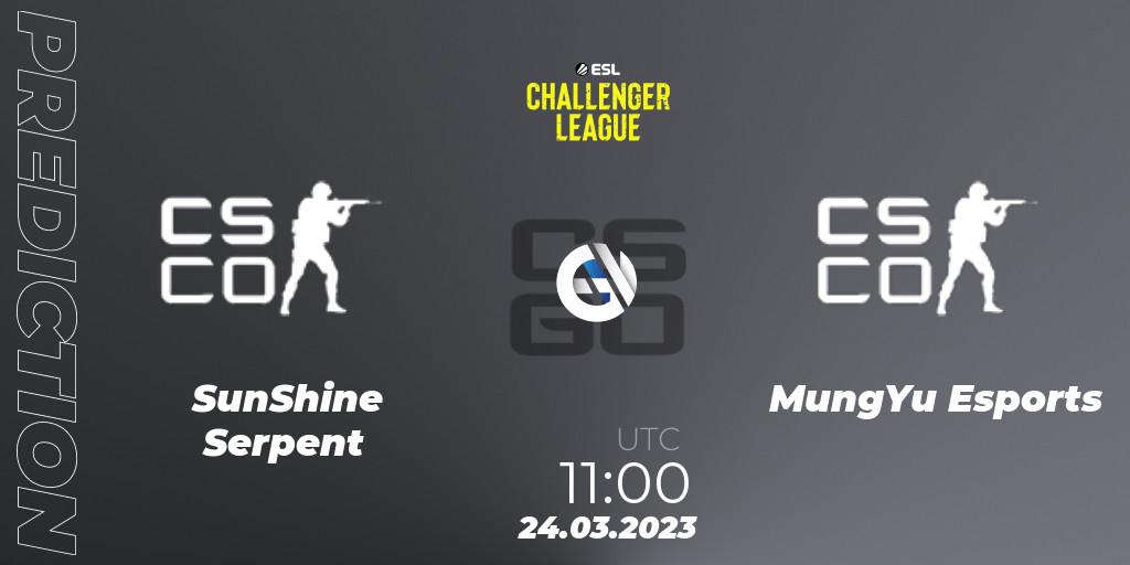 Pronóstico SunShine Serpent - MungYu Esports. 24.03.2023 at 11:00, Counter-Strike (CS2), ESL Challenger League Season 44 Relegation: Asia-Pacific