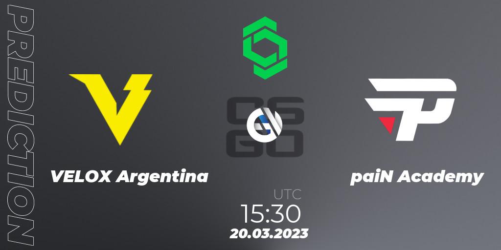 Pronóstico VELOX Argentina - paiN Academy. 20.03.23, CS2 (CS:GO), CCT South America Series #6: Closed Qualifier