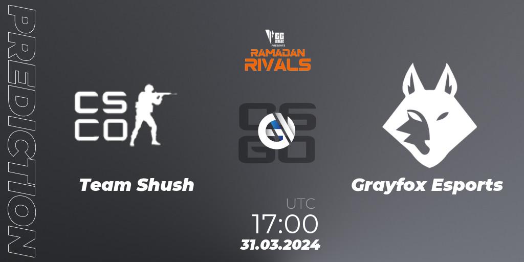 Pronóstico Team Shush - Grayfox Esports. 31.03.2024 at 17:00, Counter-Strike (CS2), GG League Ramadan Rivals 2024: Open Qualifier #3