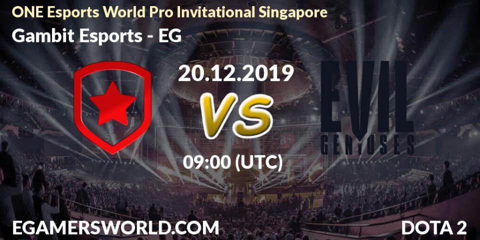 Pronóstico Gambit Esports - EG. 20.12.19, Dota 2, ONE Esports World Pro Invitational Singapore