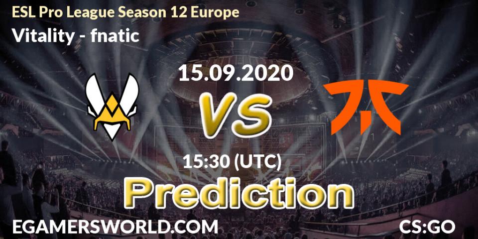 Pronóstico Vitality - fnatic. 15.09.20, CS2 (CS:GO), ESL Pro League Season 12 Europe