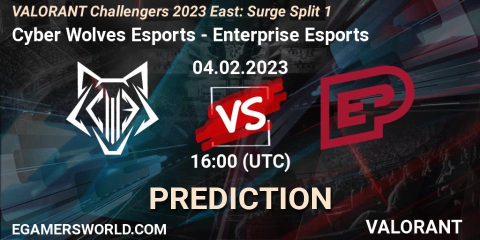 Pronóstico Cyber Wolves Esports - Enterprise Esports. 04.02.23, VALORANT, VALORANT Challengers 2023 East: Surge Split 1