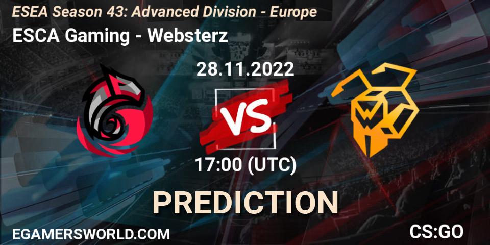 Pronóstico ESCA Gaming - Websterz. 28.11.22, CS2 (CS:GO), ESEA Season 43: Advanced Division - Europe