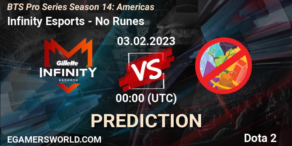 Pronóstico Infinity Esports - No Runes. 03.02.23, Dota 2, BTS Pro Series Season 14: Americas