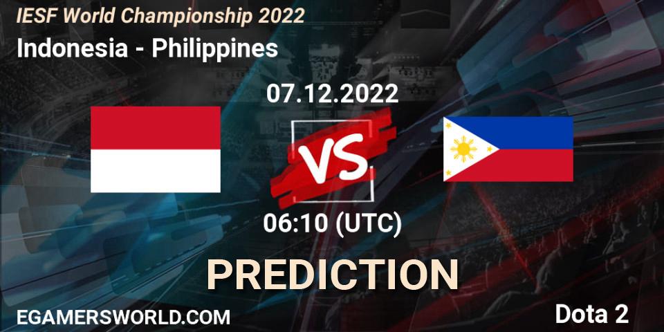 Pronóstico Indonesia - Philippines. 07.12.22, Dota 2, IESF World Championship 2022 