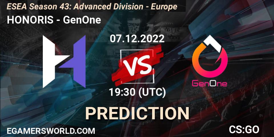 Pronóstico HONORIS - GenOne. 07.12.22, CS2 (CS:GO), ESEA Season 43: Advanced Division - Europe