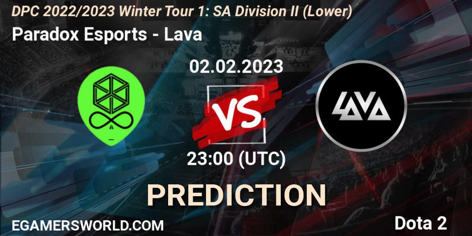 Pronóstico Paradox Esports - Lava. 03.02.23, Dota 2, DPC 2022/2023 Winter Tour 1: SA Division II (Lower)