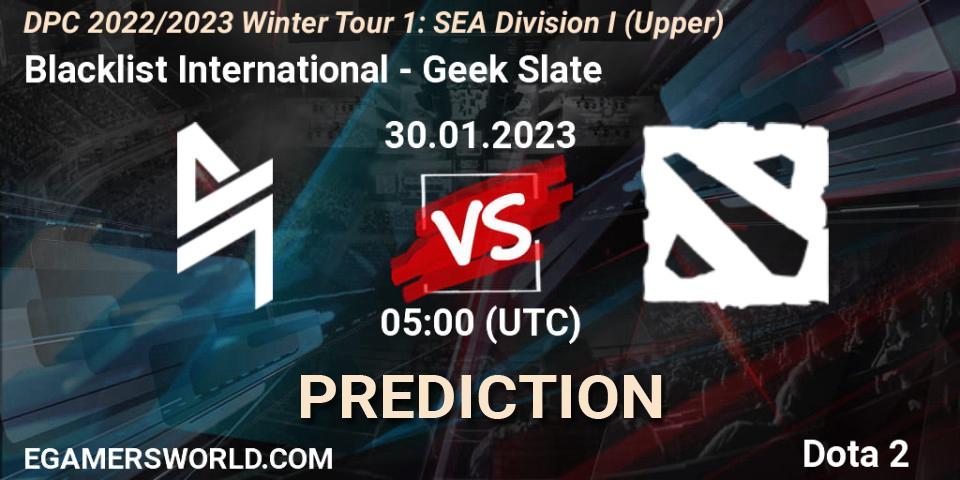 Pronóstico Blacklist International - Geek Slate. 30.01.23, Dota 2, DPC 2022/2023 Winter Tour 1: SEA Division I (Upper)