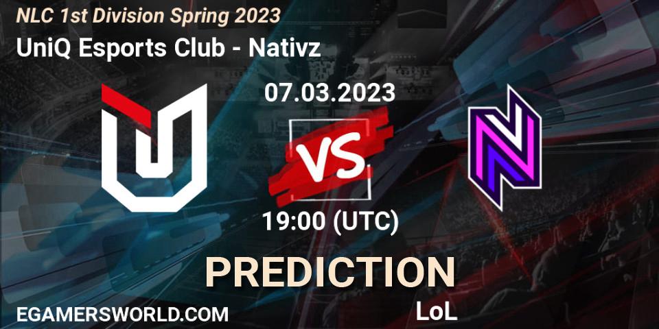 Pronóstico UniQ Esports Club - Nativz. 08.02.23, LoL, NLC 1st Division Spring 2023
