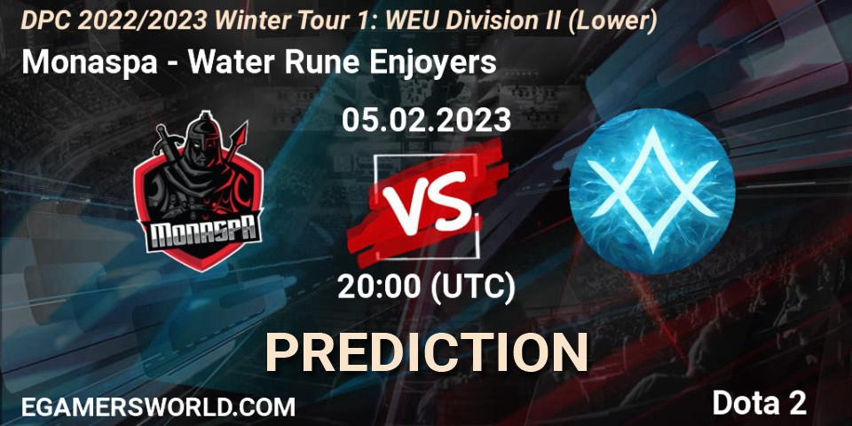 Pronóstico Monaspa - Water Rune Enjoyers. 05.02.23, Dota 2, DPC 2022/2023 Winter Tour 1: WEU Division II (Lower)