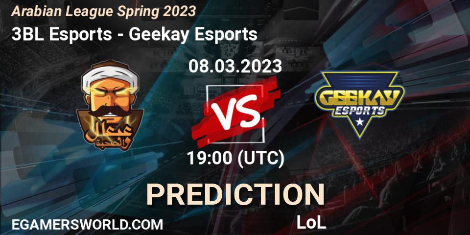 Pronóstico 3BL Esports - Geekay Esports. 15.02.23, LoL, Arabian League Spring 2023