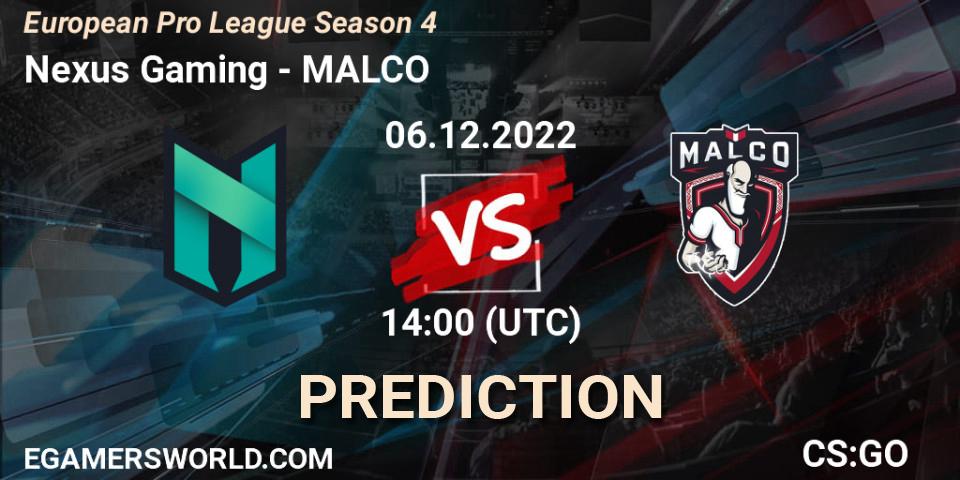 Pronóstico Nexus Gaming - MALCO. 08.12.22, CS2 (CS:GO), European Pro League Season 4