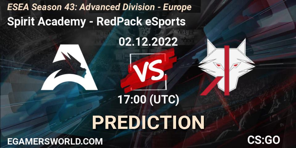 Pronóstico Spirit Academy - RedPack eSports. 02.12.22, CS2 (CS:GO), ESEA Season 43: Advanced Division - Europe
