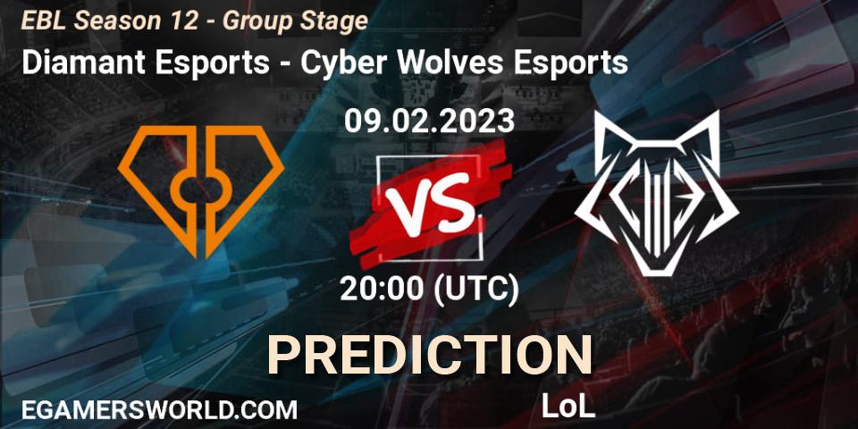 Pronóstico Diamant Esports - Cyber Wolves Esports. 09.02.23, LoL, EBL Season 12 - Group Stage