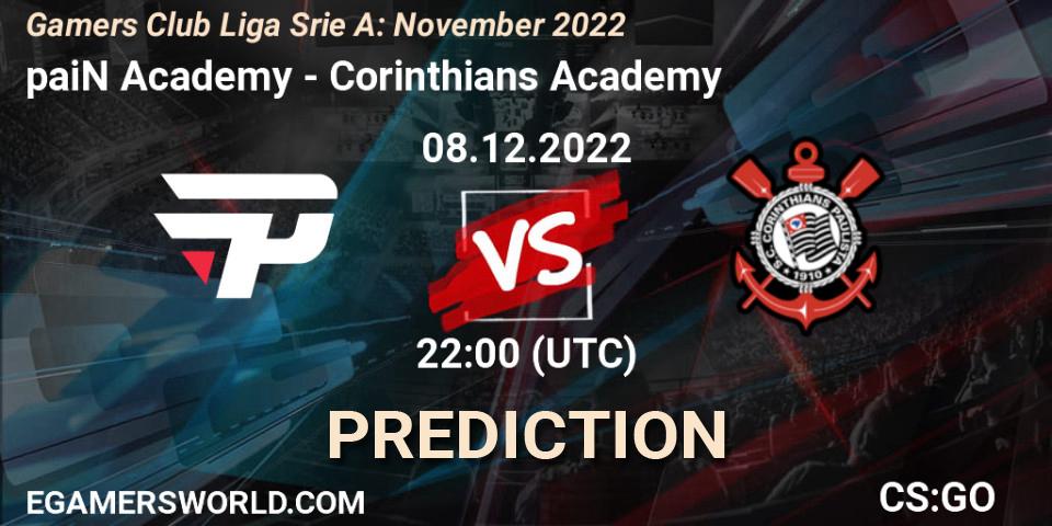 Pronóstico paiN Academy - Corinthians Academy. 08.12.22, CS2 (CS:GO), Gamers Club Liga Série A: November 2022