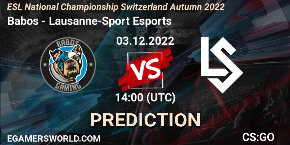 Pronóstico Babos - Lausanne-Sport Esports. 03.12.22, CS2 (CS:GO), ESL National Championship Switzerland Autumn 2022