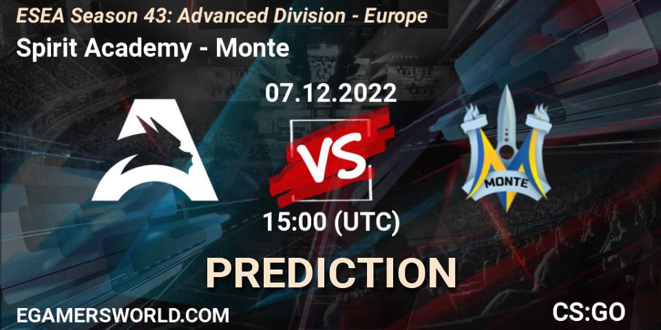 Pronóstico Spirit Academy - Monte. 07.12.22, CS2 (CS:GO), ESEA Season 43: Advanced Division - Europe