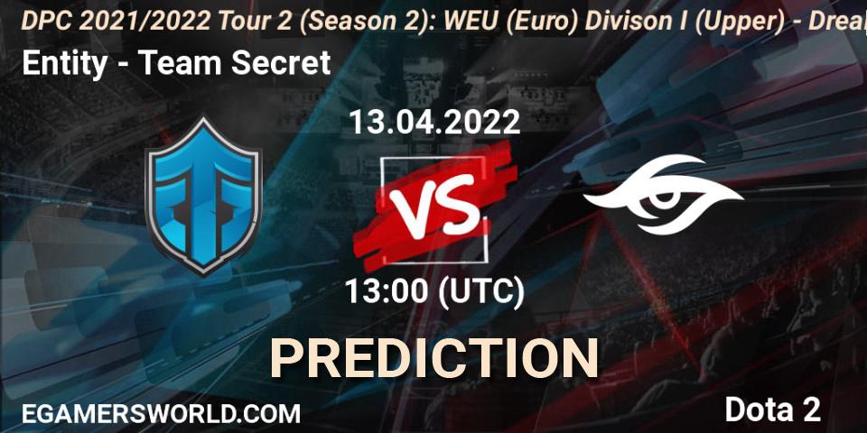Pronóstico Entity - Team Secret. 13.04.22, Dota 2, DPC 2021/2022 Tour 2 (Season 2): WEU (Euro) Divison I (Upper) - DreamLeague Season 17