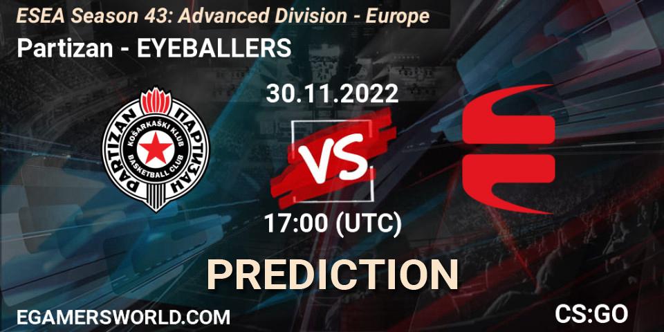 Pronóstico Partizan - EYEBALLERS. 02.12.22, CS2 (CS:GO), ESEA Season 43: Advanced Division - Europe