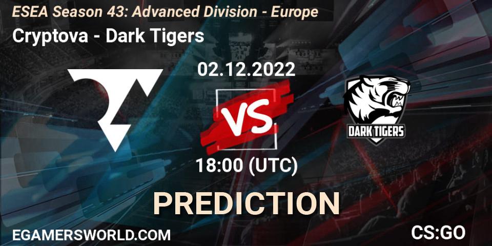 Pronóstico Cryptova - Dark Tigers. 02.12.22, CS2 (CS:GO), ESEA Season 43: Advanced Division - Europe